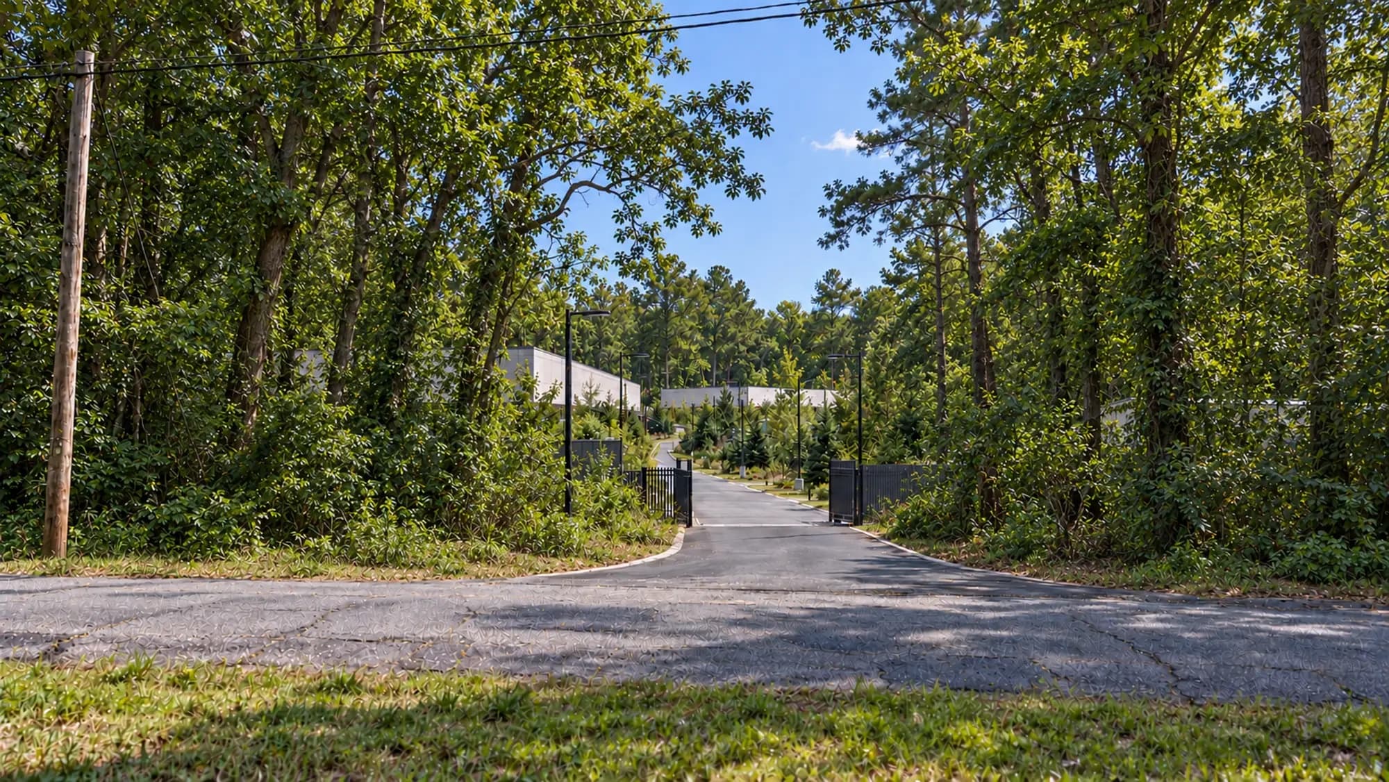 Conceptual street-level view of Project Oxford showing the proposed entrance through retained mature woodland.